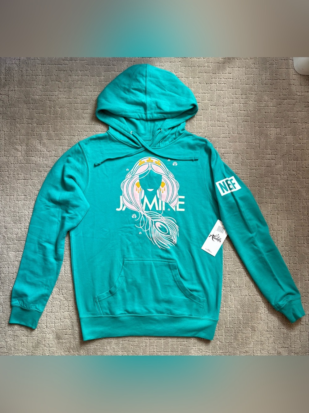 Neff Disney Aladdin Jasmine Teal Graphic Print Pullover Hoodie Women's M - Picture 2 of 7